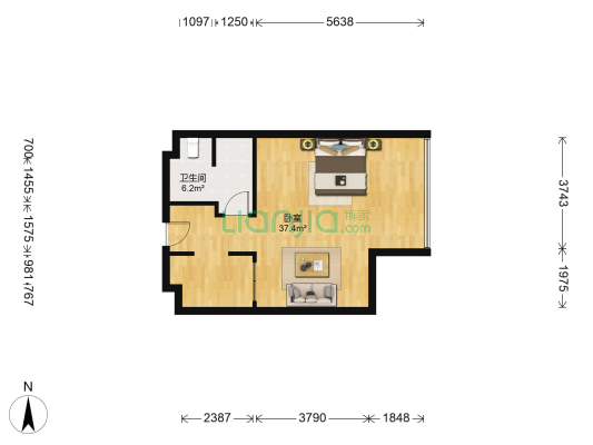 国际贸易中心 1室0厅1卫 64平方