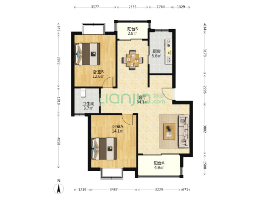 新汇绿苑一村 2室1厅1卫 94平方
