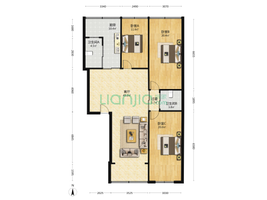 兴隆东巷3号 3室1厅2卫 116平方