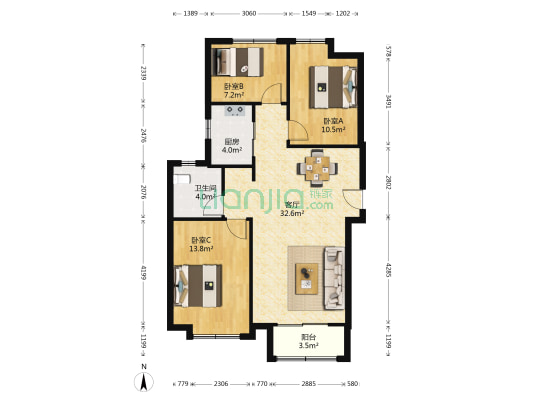 中新国际城一区 3室1厅1卫 107平方