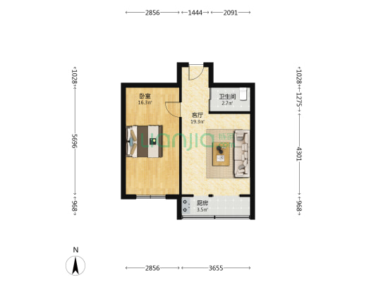 东城名郡西区 1室1厅1卫 53平方