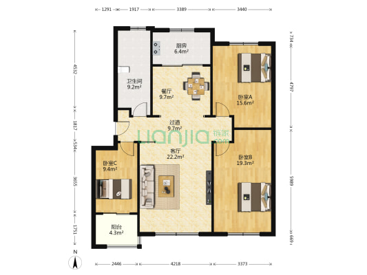 世纪花园菊香园 3室2厅1卫 131平方