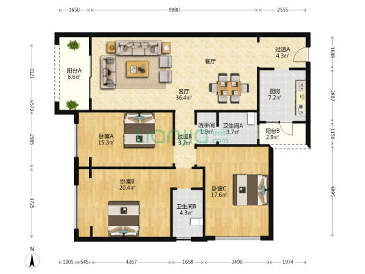 西南海O区 3室1厅3卫 142平方