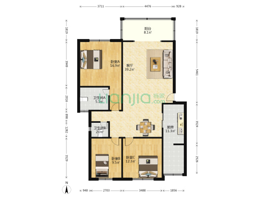 教师园区 3室1厅2卫 119平方