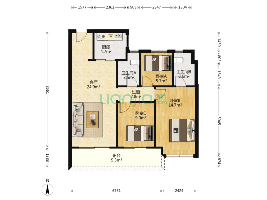 中天云望 3室1厅2卫 101平方