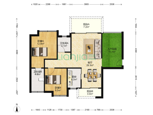 乔弘东郡 2室1厅2卫 94平方