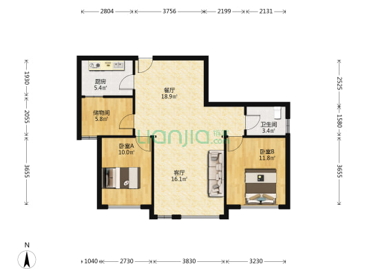 菁英豪庭 2室2厅1卫 88平方