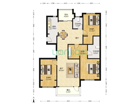 南域枫景 3室1厅2卫 136平方