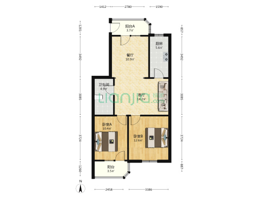 东坡雅筑 2室2厅1卫 77平方