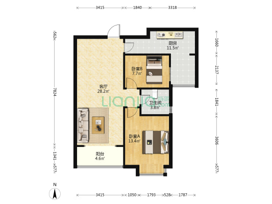 优山美郡A区 2室1厅1卫 93平方