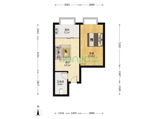 景龙池新居 1室1厅1卫 52平方
