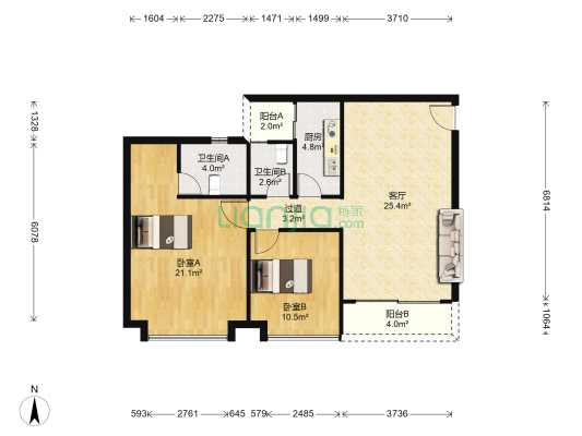 怡福豪庭 2室1厅2卫 84平方