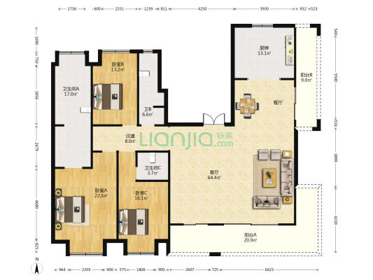 昆明融创文旅城九云府南区 3室1厅3卫 213平方