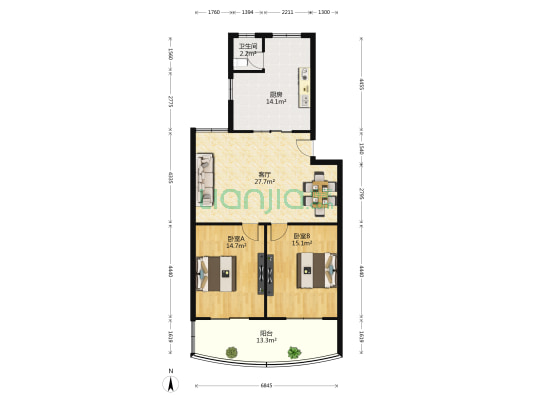 鑫港社区 2室1厅1卫 96平方