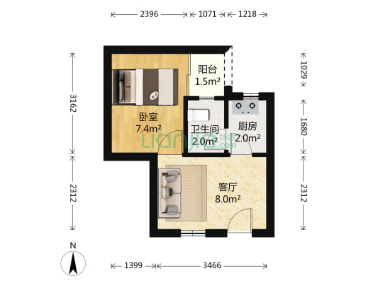 蓝天绿都家园 1室1厅1卫 32平方