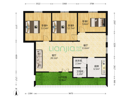 乐从农行宿舍 3室2厅2卫 101平方