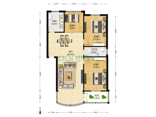 星光雅居 3室1厅1卫 115平方