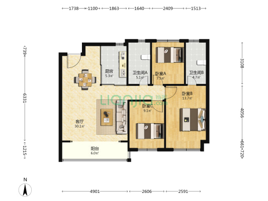 龙湖青云阙 3室1厅2卫 107平方