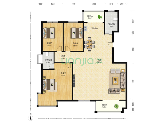 海韵国际花园 3室1厅2卫 190平方