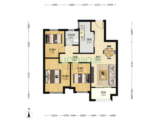 滨江观澜府 3室1厅1卫 88平方