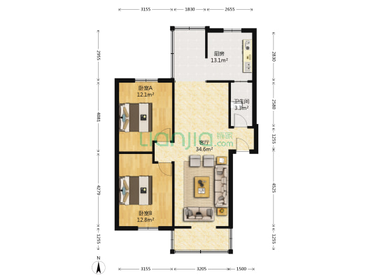成科路5号 2室1厅1卫 84平方