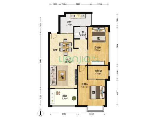 龙光·君御华府 2室1厅1卫 80平方