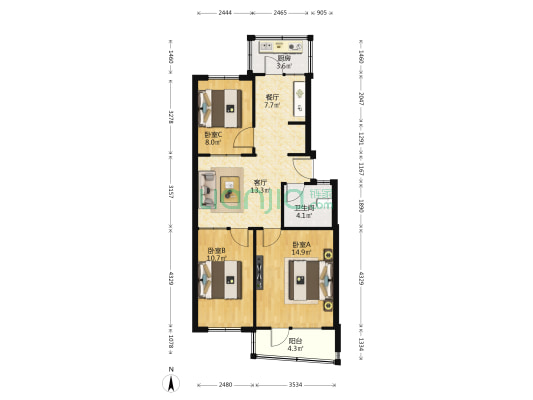 文化宫南街 3室2厅1卫 82平方