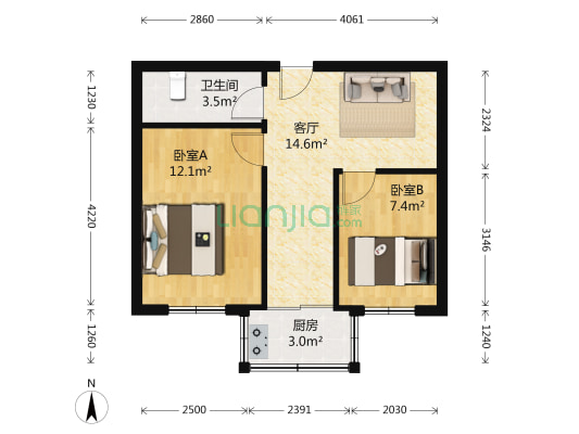 工人新村二期北区 2室1厅1卫 57平方