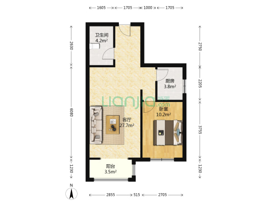 正规一居室 采光好 楼层好视野宽阔-户型图