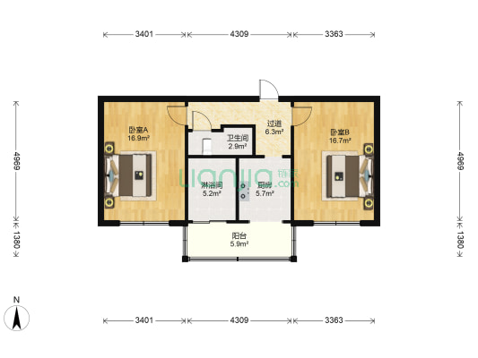 迎泽区委宿舍 2室0厅2卫 70平方