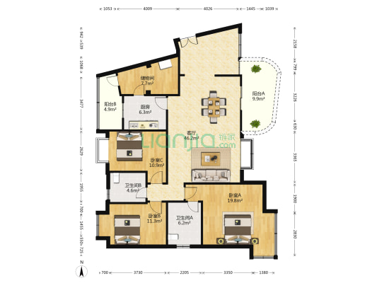 凯丽滨江花园 3室1厅2卫 139平方