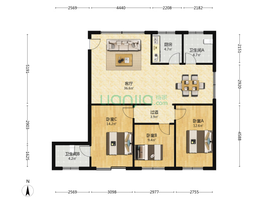 南街44号 3室1厅2卫 105平方