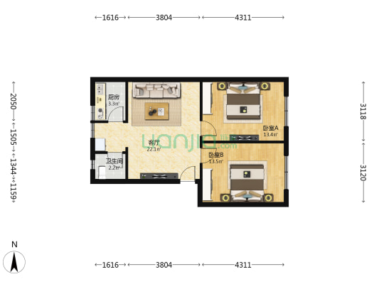 燃建宿舍 2室1厅1卫 69平方
