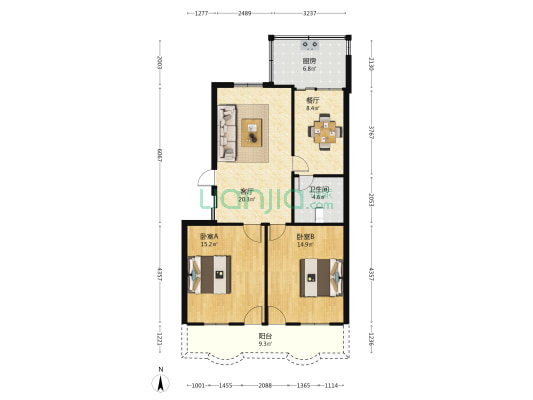 皇冠小区 2室2厅1卫 99平方