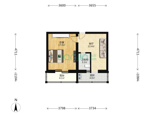 万寿路27号院 1室1厅1卫 55平方