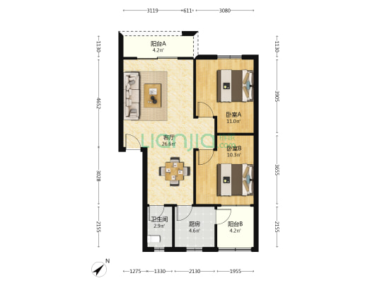 物华南苑 2室1厅1卫 75平方