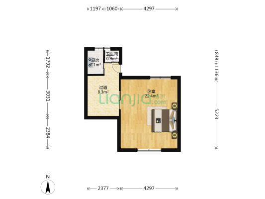 大兴老村 1室0厅1卫 22平方
