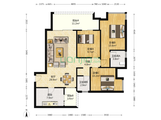 公园大道箐澜二组团 3室1厅2卫 117平方