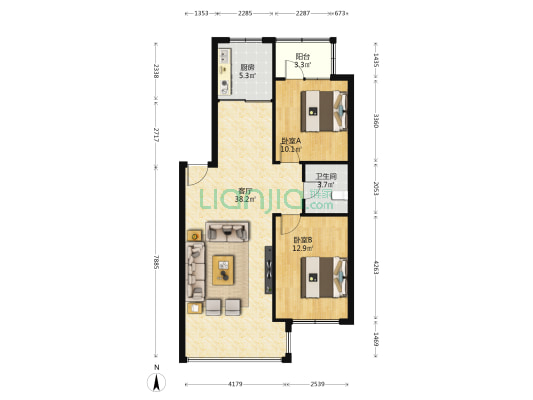 天伦花园 2室1厅1卫 91平方