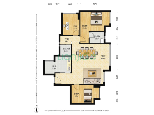 御辰 3室1厅2卫 99平方