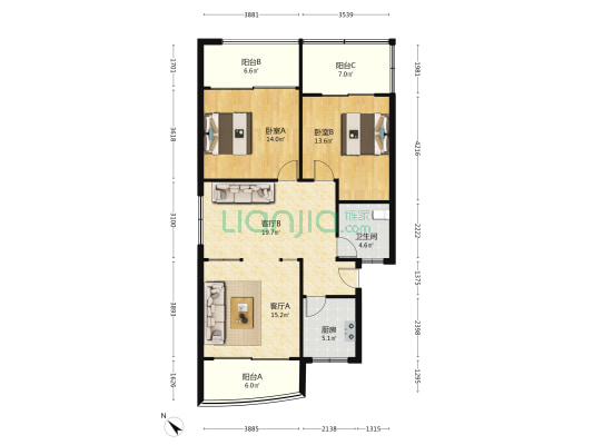 银座商厦小区 2室2厅1卫 102平方