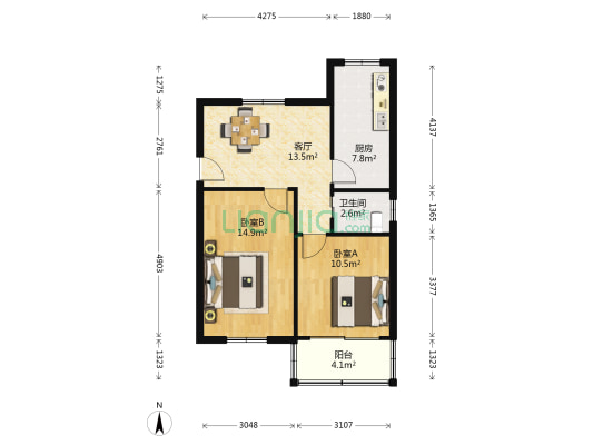 红山路107号 2室1厅1卫 65平方