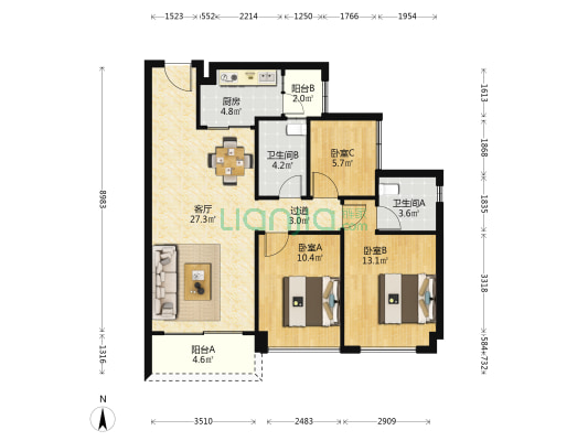 首创碧桂园悦山府 3室1厅2卫 96平方