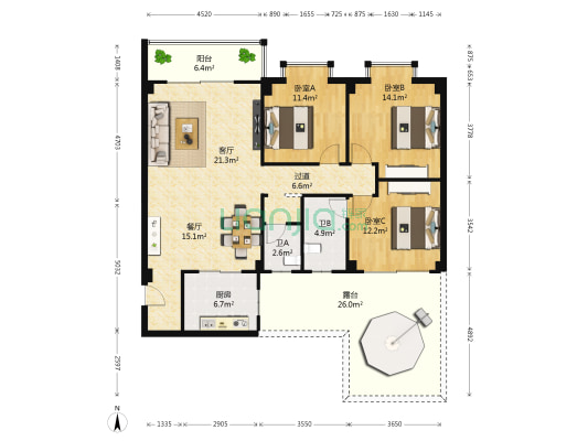 金林花园 3室2厅2卫 115平方