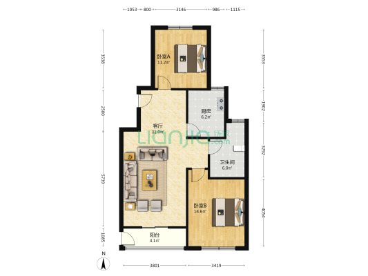 印象西湖恢复楼 2室1厅1卫 104平方