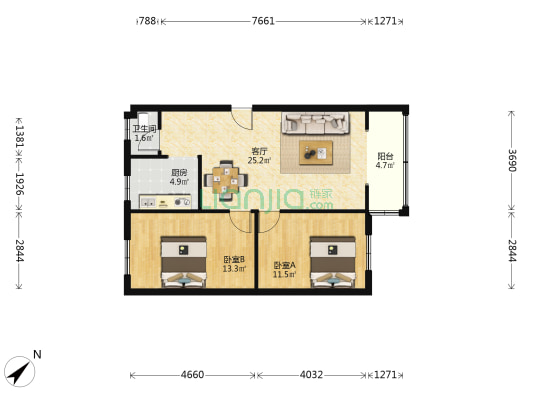 阳秋巷9号 2室1厅1卫 87平方