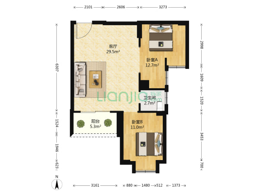 盛景美寓 2室1厅1卫 76平方