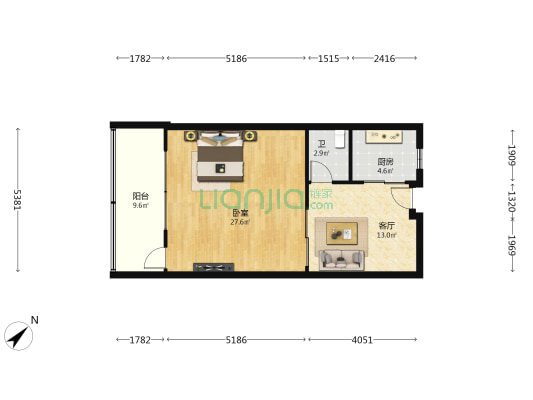 外信公寓 1室1厅1卫 71平方
