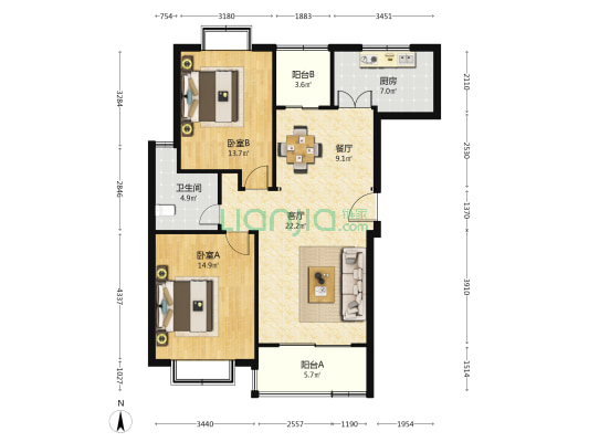 新柳公寓 2室2厅1卫 103平方