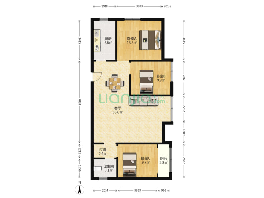 金华大厦 3室1厅1卫 106平方